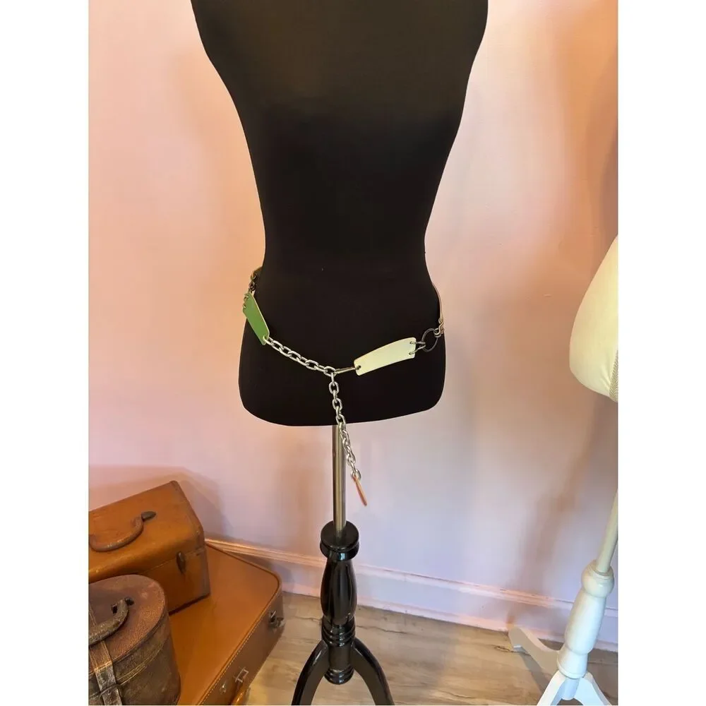 Vintage Y2K Handcrafted Leather Multi Colored Leather and Chain Belt